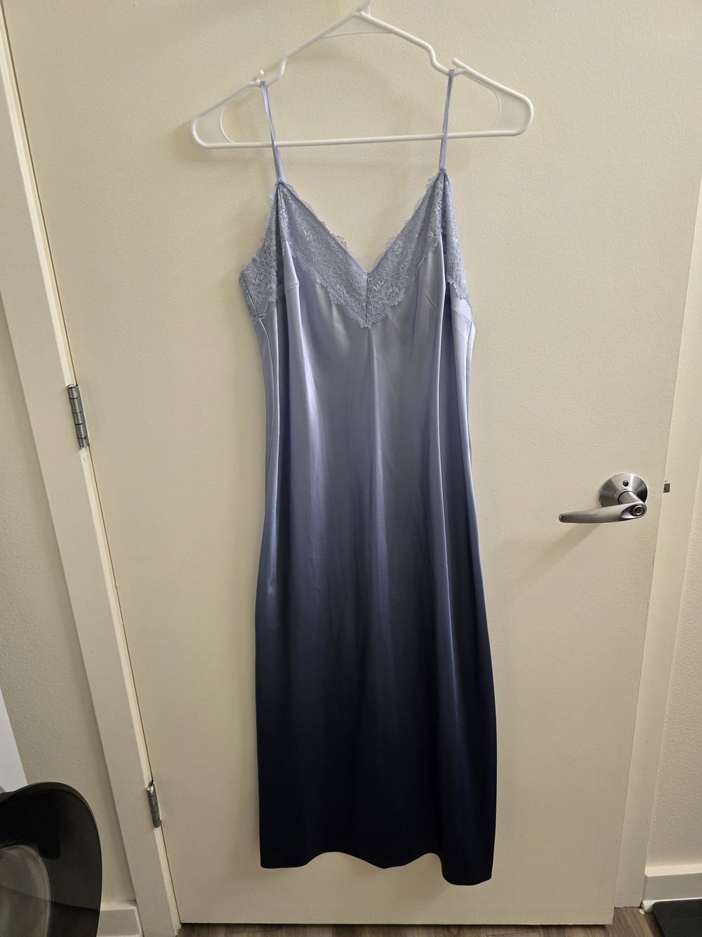Silk-Feel Lace Trim Slip Dress - Blue Ombre